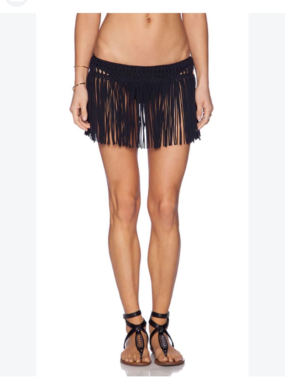 PILYQ PQ Black Tassel Fringe Swim Cover Up Skirt XS